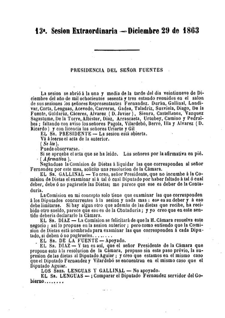 DIARIO DE SESIONES DE LA CAMARA DE REPRESENTANTES del 29/12/1863